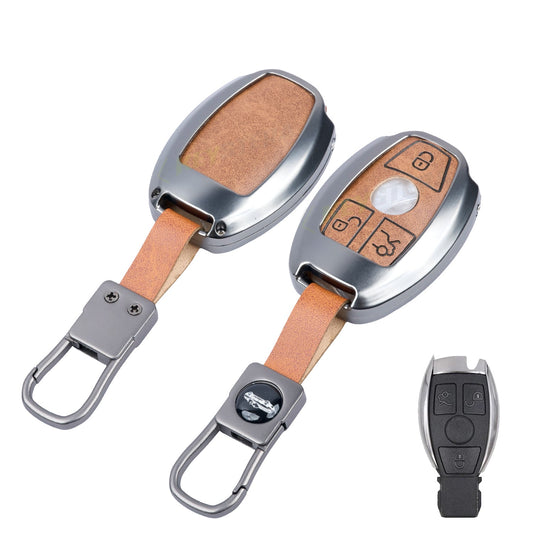 Metal Leather key cover Compatible for Mercedes Benz : GL Series | S - Class | C - Class | M - Class | 3 Button Smart Key