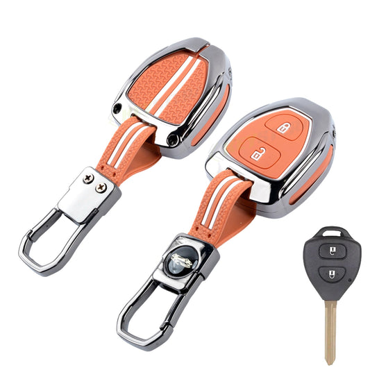 Metal Sapphire Key Cover With Key Chain Compatible with Toyota : Innova, Fortuner 2 button remote key