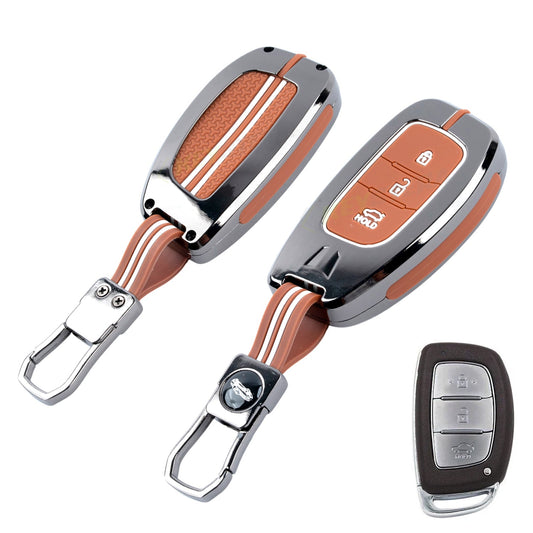 Metal Key Cover Compatible For Hyundai: i20, Creta, Venue, Tucson, Alcazar, Verna, Xcent, Aura, Elantra, Nios, I-10 Grand,Exter (3 Button Smart Key)