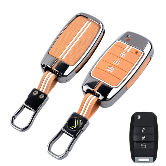 Metal Sapphire Key Cover With Key Chain Compatible withKia Seltos, Kia Sonet,Kia Carens (3 Button Flip Key)