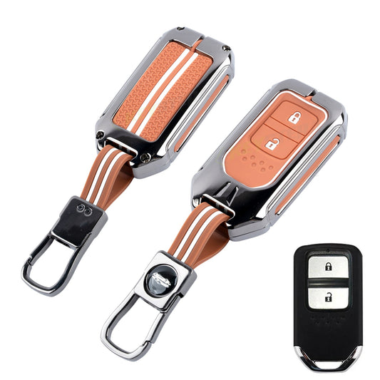 Metal Sapphire Key Cover With Key Chain Compatible with Honda: Elevate, City, Jazz, Amaze, Accord, BR-V, CR-V, WR-V, Civic (2 button smart key)
