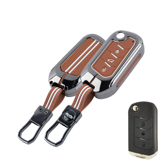 Metal Key Cover Compatible For Mahindra: Thar, Bolero, Scorpio, Scorpio-N, XUV700, XUV400, XUV3x0, XUV300, TUV300, Marazzo (3 button flip key)