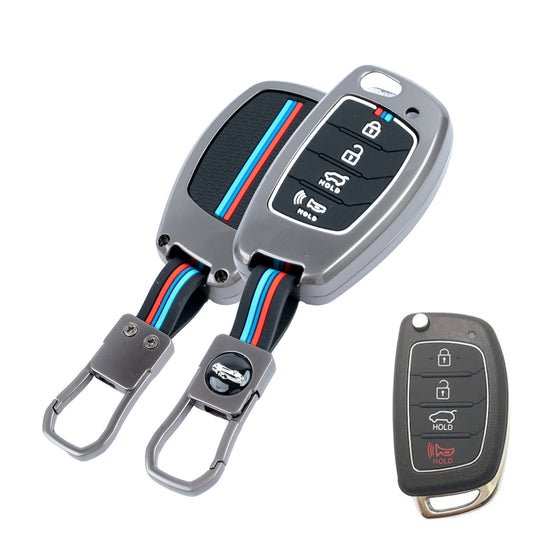 Metal Silicone Key Cover Compatible For Hyundai: Santa Fe (4 Button Flip Key)