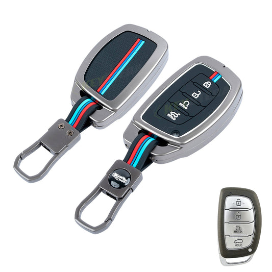 Metal Silicone Key Cover Compatible for Hyundai: Alcazar, Creta 2021 onwards (4 button smart key)