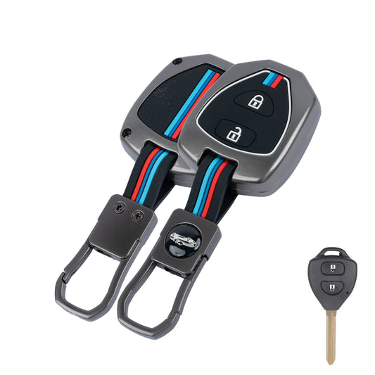 Metal Silicone Key Cover Compatible for Toyota : Innova, Fortuner 2 button remote key