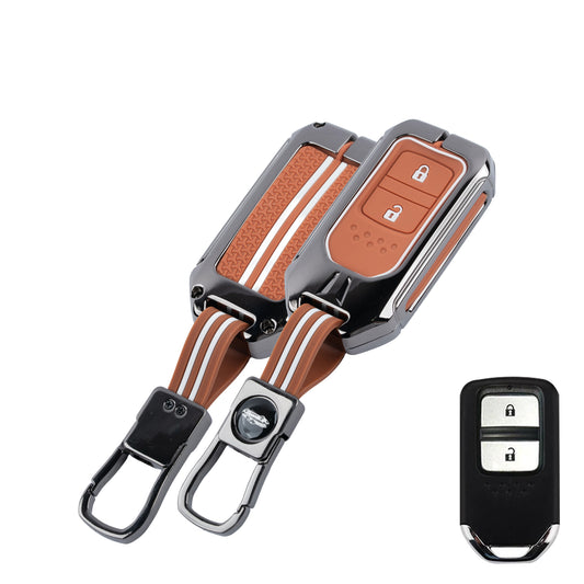 Metal Sapphire Key Cover With Key Chain Compatible with Honda: Elevate, City, Jazz, Amaze, Accord, BR-V, CR-V, WR-V, Civic (2 button smart key)