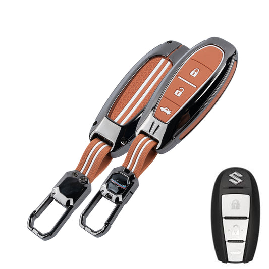 Metal Sapphire Brown Car Key Cover Compatible For Suzuki: Baleno, Ciaz, Grand Vitara, Brezza, S Cross, Swift, Ignis, XL6, Fronx, Jimny, Grand Vitara