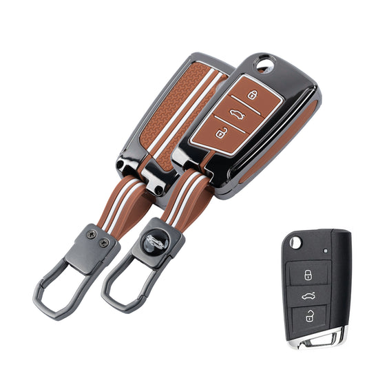 Metal Key Cover Compatible For Skoda Kushaq | Skoda Kodiaq | Skoda Slavia | Octavia | Volkswagen Tiguan | Volkswagen Virtus | New Polo | New Vento (3 Button)