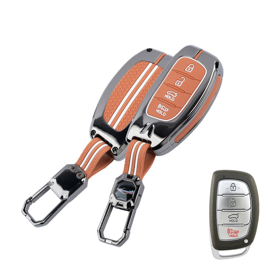 Metal Key Cover Compatible For Hyundai: i20, Creta, Venue, Tucson, Alcazar, Grand i10, Verna, Xcent, Aura, Elantra (4 button Smart Key)