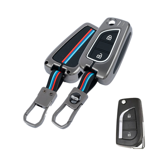 Metal Silicone Key Cover Compatible for Toyota Innova Crysta | Corolla Altis Flip Key (2 Button)