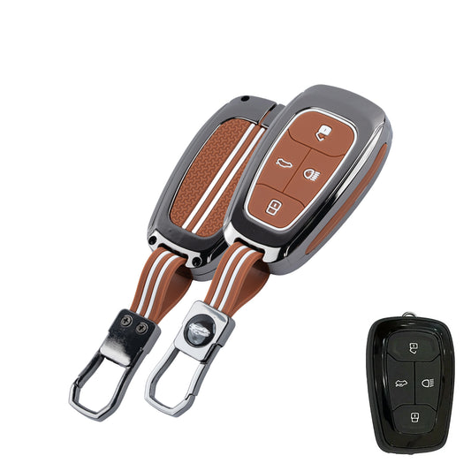 Metal Key Cover Compatible For Tata: Nexon, Harrier,Tiago, Tigor BS6, Tigor EV, Safari 2021, Altroz, Safari Gold, Gravitas, Punch (4 button smart key)