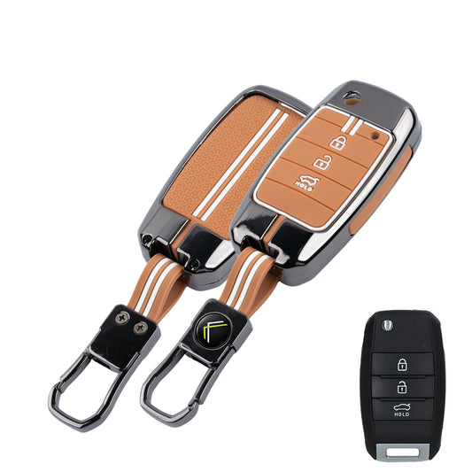 Metal Sapphire Key Cover With Key Chain Compatible withKia Seltos, Kia Sonet,Kia Carens (3 Button Flip Key)