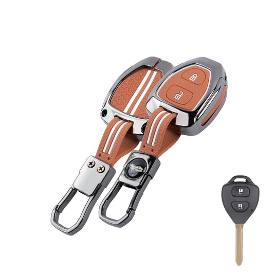 Metal Sapphire Key Cover With Key Chain Compatible with Toyota : Innova, Fortuner 2 button remote key