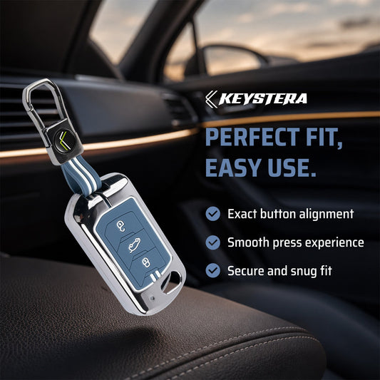 Metal Key Cover Compatible For Mahindra: Thar, Bolero, Scorpio, Scorpio-N, XUV700, XUV400, XUV3x0, XUV300, TUV300, Marazzo (3 button flip key)