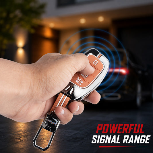 Metal Key Cover Compatible For Hyundai: i20, Creta, Venue, Tucson, Alcazar, Grand i10, Verna, Xcent, Aura, Elantra (4 button Smart Key)