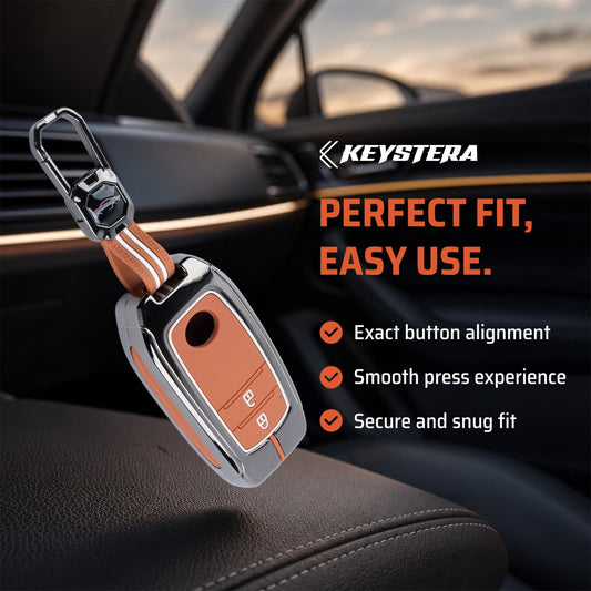 Metal Sapphire Key Cover With Key Chain Compatible with Toyota: Innova Crysta, Innova HyCross, Hilux (2 button smart key)