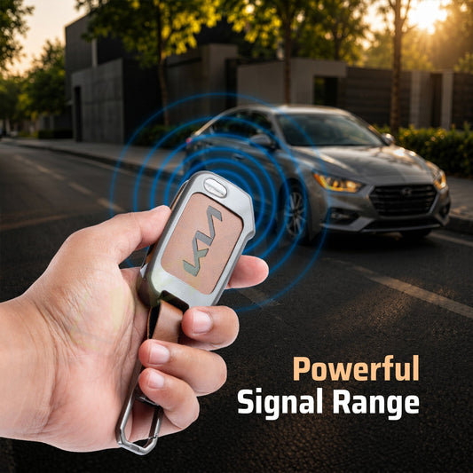 Metal Leather Brown Car Key Cover Compatible For kia : Seltos, Sonet, Carens, Carens Clavis (3 Button Flip Key)