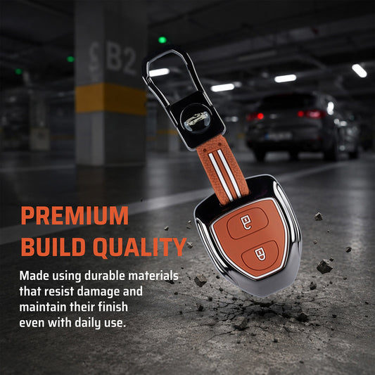 Metal Sapphire Key Cover With Key Chain Compatible with Toyota : Innova, Fortuner 2 button remote key