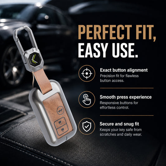 Metal Leather Brown Key Cover Compatible For Suzuki : Baleno, Swift, Ertiga, XL6, DZire, Fronx, Scross, Celerio, Ciaz, Brezza, Grand Vitara, Jimny, Ignis