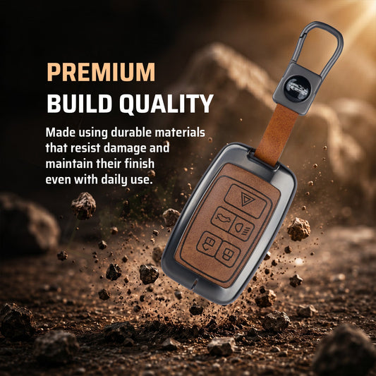 metal Leather Car Key Cover Compatible For Land Rover | Range Rover | Jaguar 5 Button Smart Key
