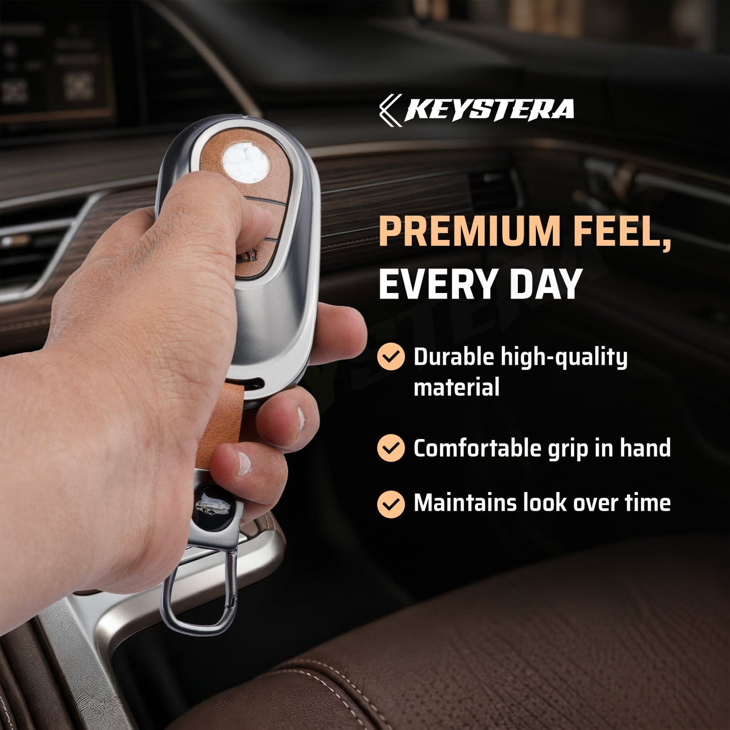 Metal Leather Car Key Cover Compatible For New Mercedes Benz Maybach | S Class | E Class (3 Button Smart Key)