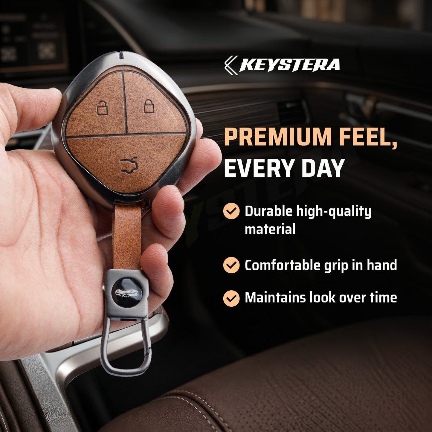 Metal Leather Car Key Cover Compatible for MG COMET EV Electric 3 Button Smart Key