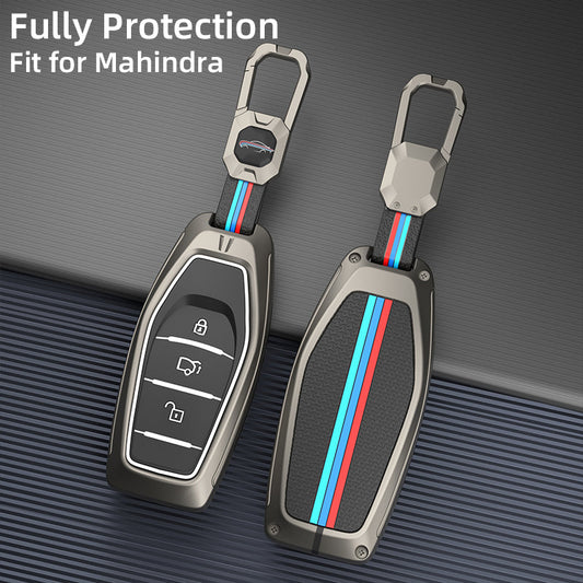 Metal Silicone Key Cover With Key Chain Compatible with Mahindra: XUV500 (3 button smart key)