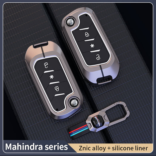 Metal Silicone Key Cover Compatible For Mahindra: Thar, Bolero, Scorpio, Scorpio-N, XUV700, XUV400, XUV3x0, XUV300, TUV300, Marazzo (3 button flip key)