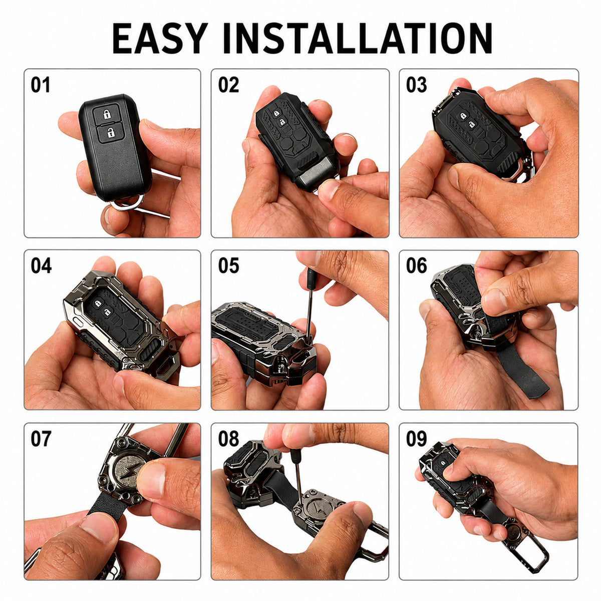 Metal Key Cover Compatible For Mahindra: Thar, Bolero, Scorpio, Scorpio-N, XUV700, XUV400, XUV3x0, XUV300, TUV300, Marazzo (3 button flip key)