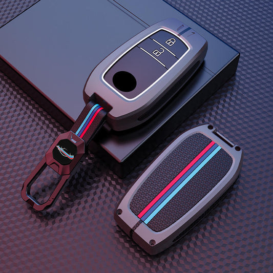 Metal Silicone Car Key Cover Compatible For Toyota: Innova Crysta, Innova HyCross, Hilux (2 button smart key)