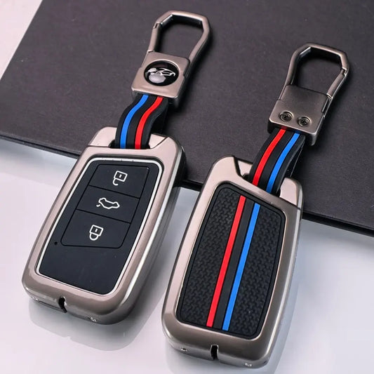 Metal Silicone Car Key Cover Compatible For Skoda Kushaq | Superb | Kodiaq | Slavia | Volkswagen Tiguan | Virtus 3 Button Smart Key
