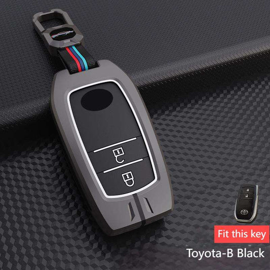 Metal Silicone Car Key Cover Compatible For Toyota: Innova Crysta, Innova HyCross, Hilux (2 button smart key)