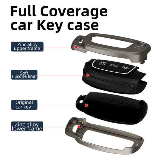 Metal Silicone Key Cover Compatible For Hyundai : Creta, Venue, Tucson, Alcazar, I20, Grand i10, Aura, Xcent, Exter