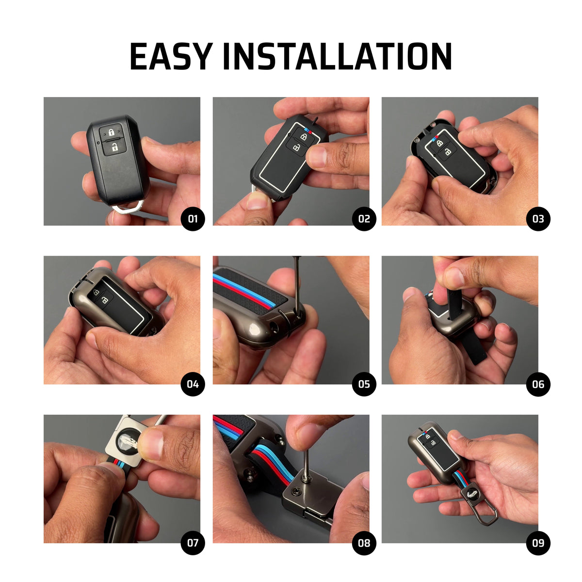 Metal Silicone Car Key Cover Compatible For Tata: Nexon, Harrier, Safari, Altroz, Punch, Tiago, Tigor, Zest, Bolt, Hexa (3 button Flip Key)