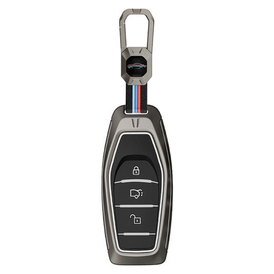 Metal Silicone Key Cover With Key Chain Compatible with Mahindra: XUV500 (3 button smart key)