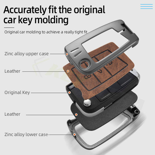 Metal Leather Brown Key Cover Compatible For Skoda Kushaq | Skoda Kodiaq | Skoda Slavia | Octavia | Volkswagen Tiguan | Volkswagen Virtus | New Polo | New Vento