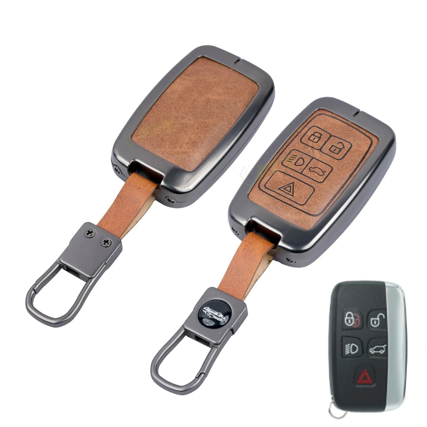 metal Leather Car Key Cover Compatible For Land Rover | Range Rover | Jaguar 5 Button Smart Key