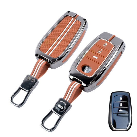Metal Key Cover Compatible For Toyota: Innova Crysta, HyCross, Hilux, Fortuner, Legender, Land Cruiser, Camry (3 button smart key)