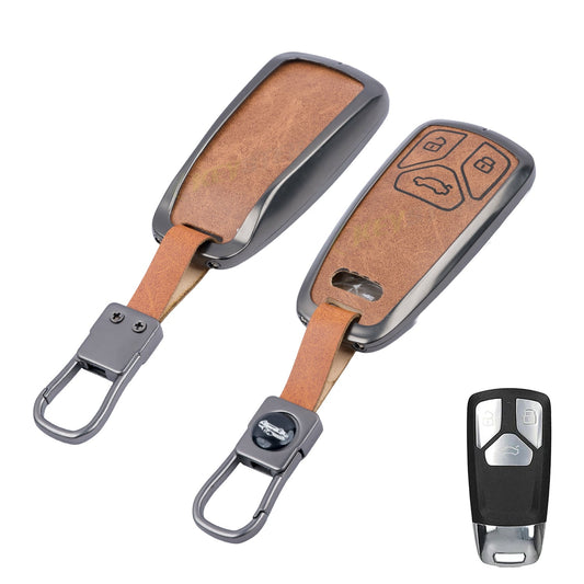 Metal Leather Key Cover For Audi Q5, A5, A8, Q7, A4, A6 (3 button smart key)