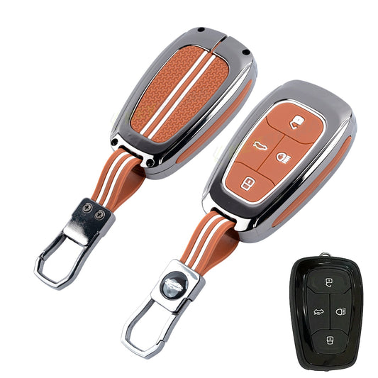Metal Key Cover Compatible For Tata: Nexon, Harrier,Tiago, Tigor BS6, Tigor EV, Safari 2021, Altroz, Safari Gold, Gravitas, Punch (4 button smart key)