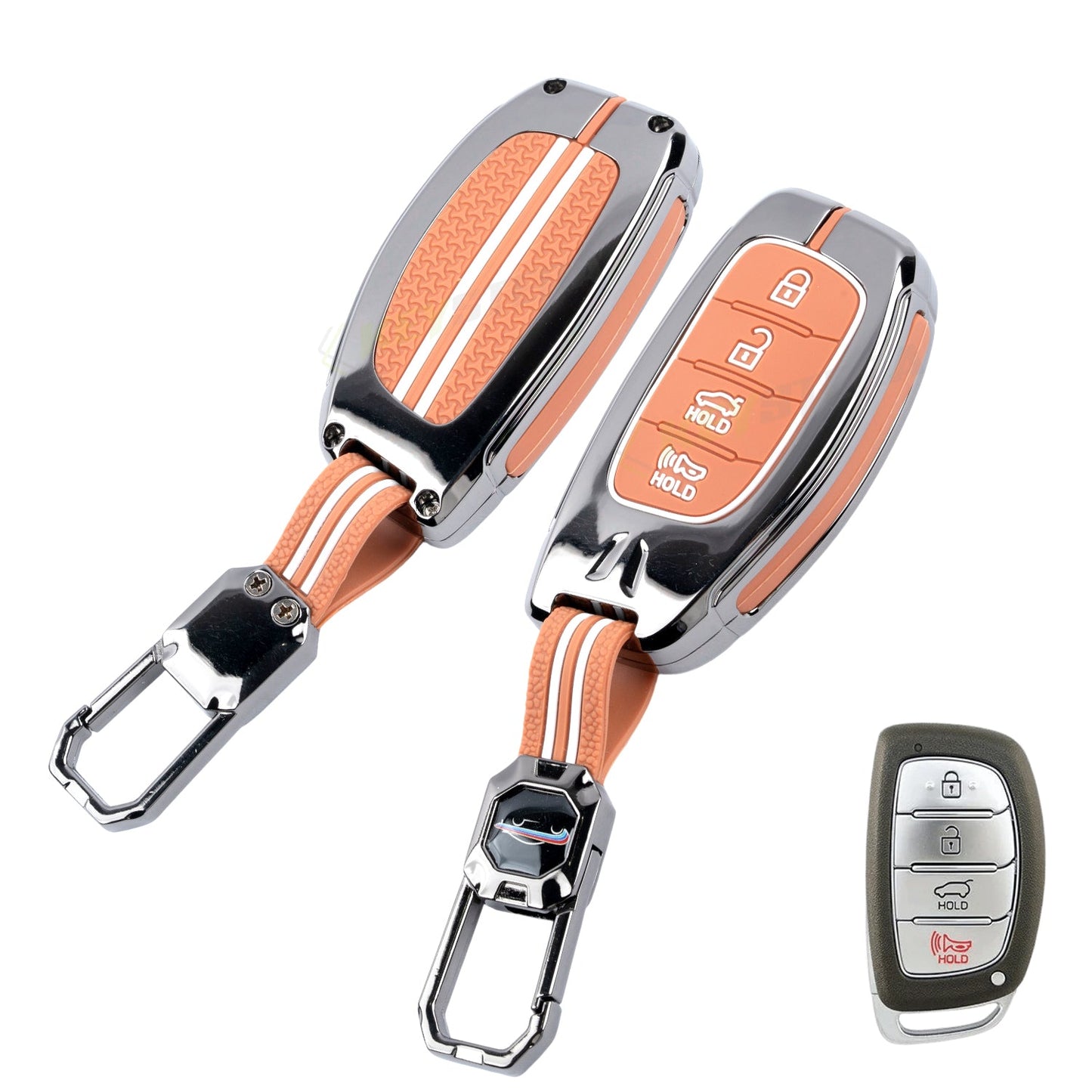 Metal Key Cover Compatible For Hyundai: i20, Creta, Venue, Tucson, Alcazar, Grand i10, Verna, Xcent, Aura, Elantra (4 button Smart Key)