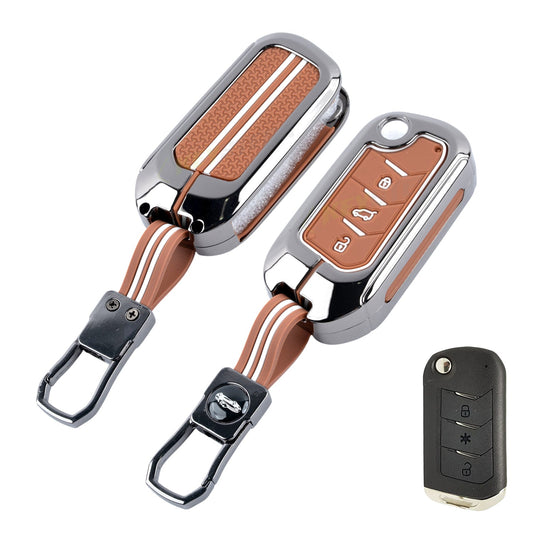 Metal Key Cover Compatible For Mahindra: Thar, Bolero, Scorpio, Scorpio-N, XUV700, XUV400, XUV3x0, XUV300, TUV300, Marazzo (3 button flip key)