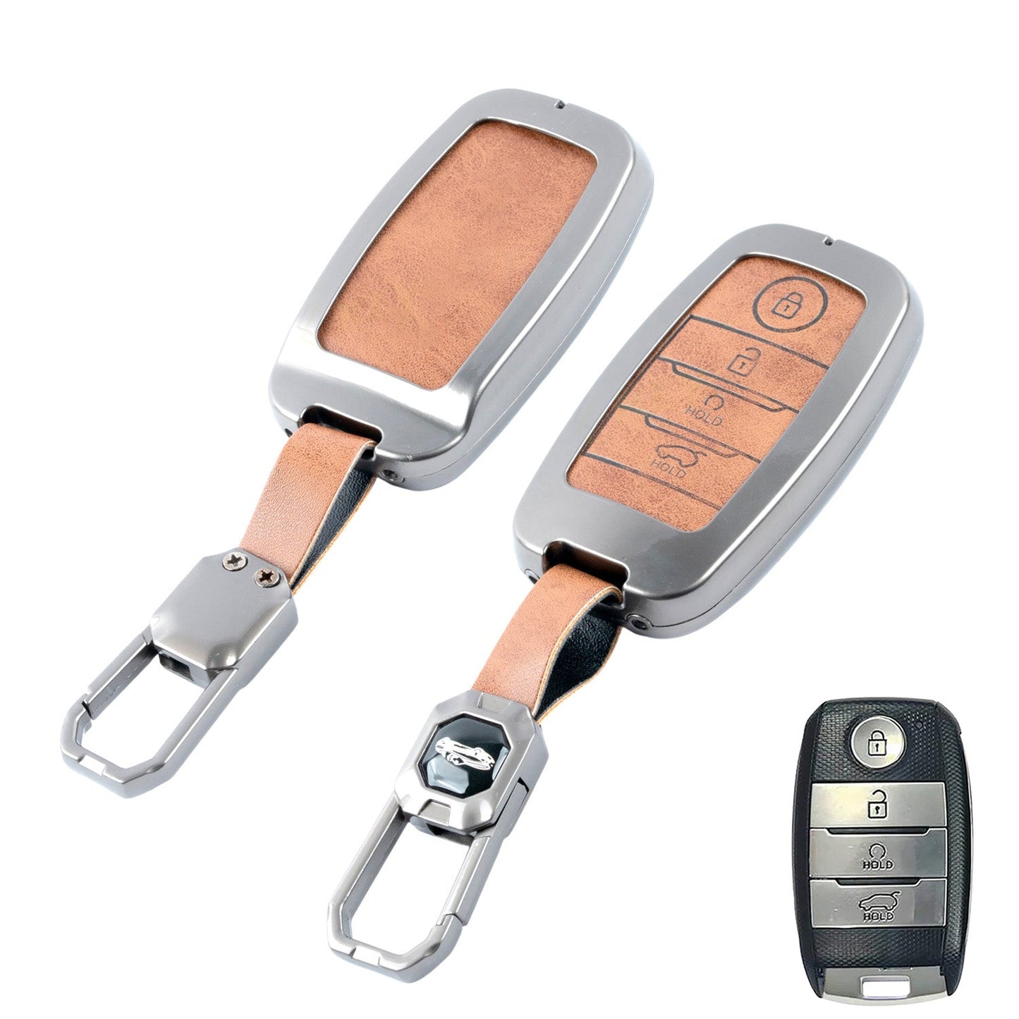 Metal Leather Brown kia : Seltos, Sonet, Carens, Seltos x line, Carnival (4 button smart key)