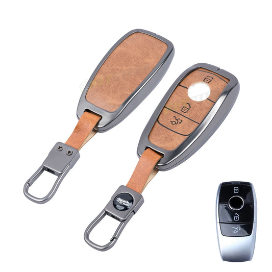 Metal Leather Brown Key Cover Compatible For Mercedes-Benz : E-Class, S-Class, A-Class, C-Class, G-Class 2020 Onwards