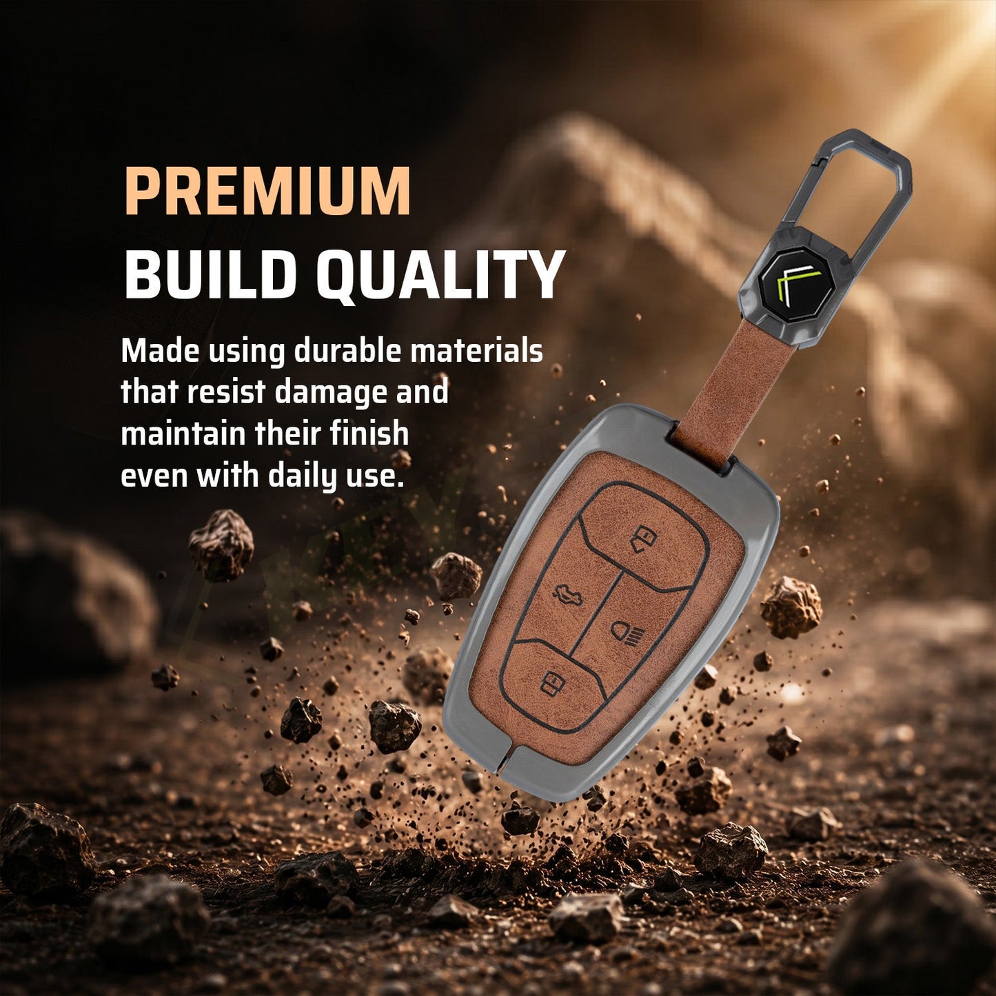 Metal Leather Brown Car Key Cover Compatible For Tata: Nexon, Harrier,Tiago, Tigor BS6, Tigor EV, Safari 2021, Altroz, Safari Gold, Gravitas, Punch