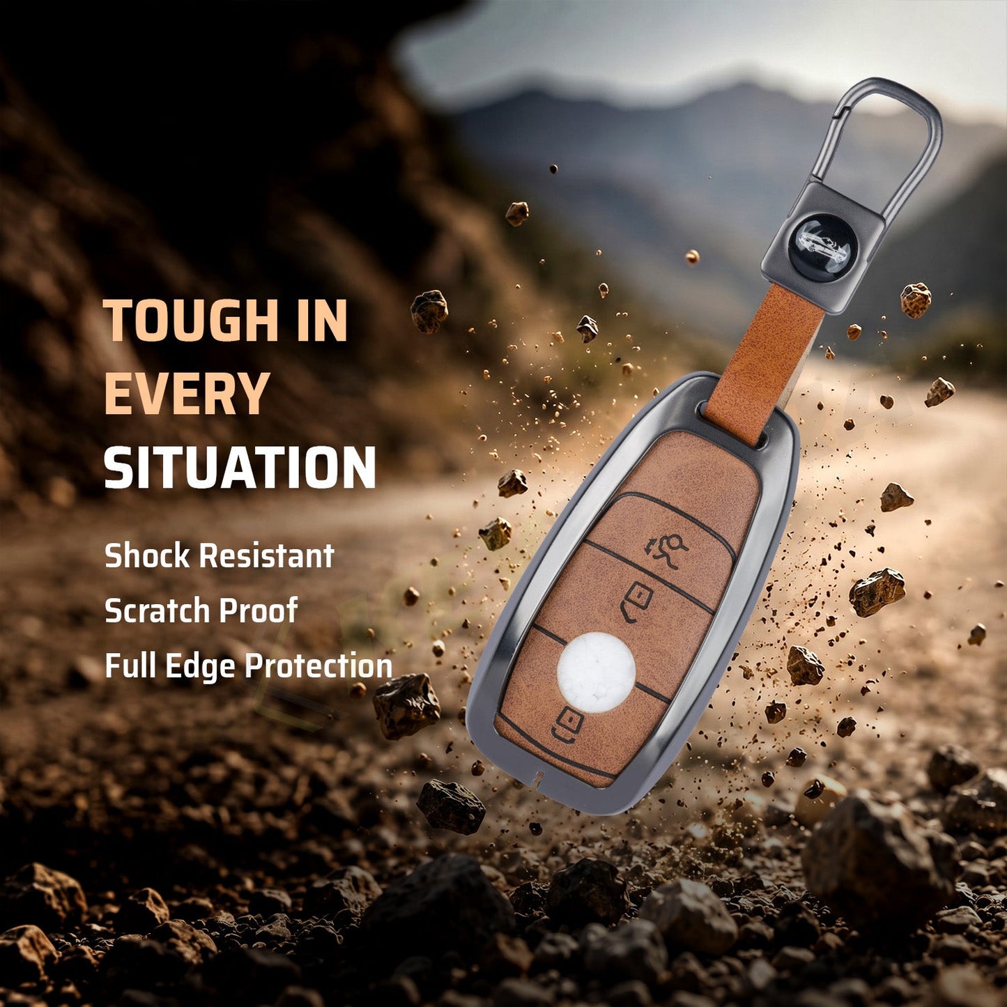 Metal Leather Brown Key Cover Compatible For Mercedes-Benz : E-Class, S-Class, A-Class, C-Class, G-Class 2020 Onwards