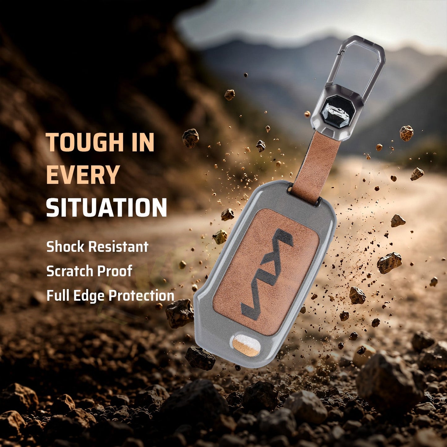 Metal Leather Brown Car Key Cover Compatible For kia : Seltos, Sonet, Carens, Carens Clavis  (3 Button Flip Key)