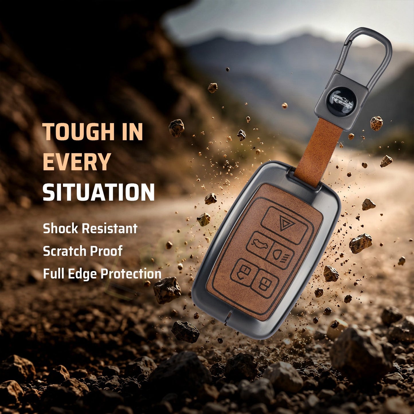metal Leather Car Key Cover Compatible For Land Rover | Range Rover | Jaguar 5 Button Smart Key
