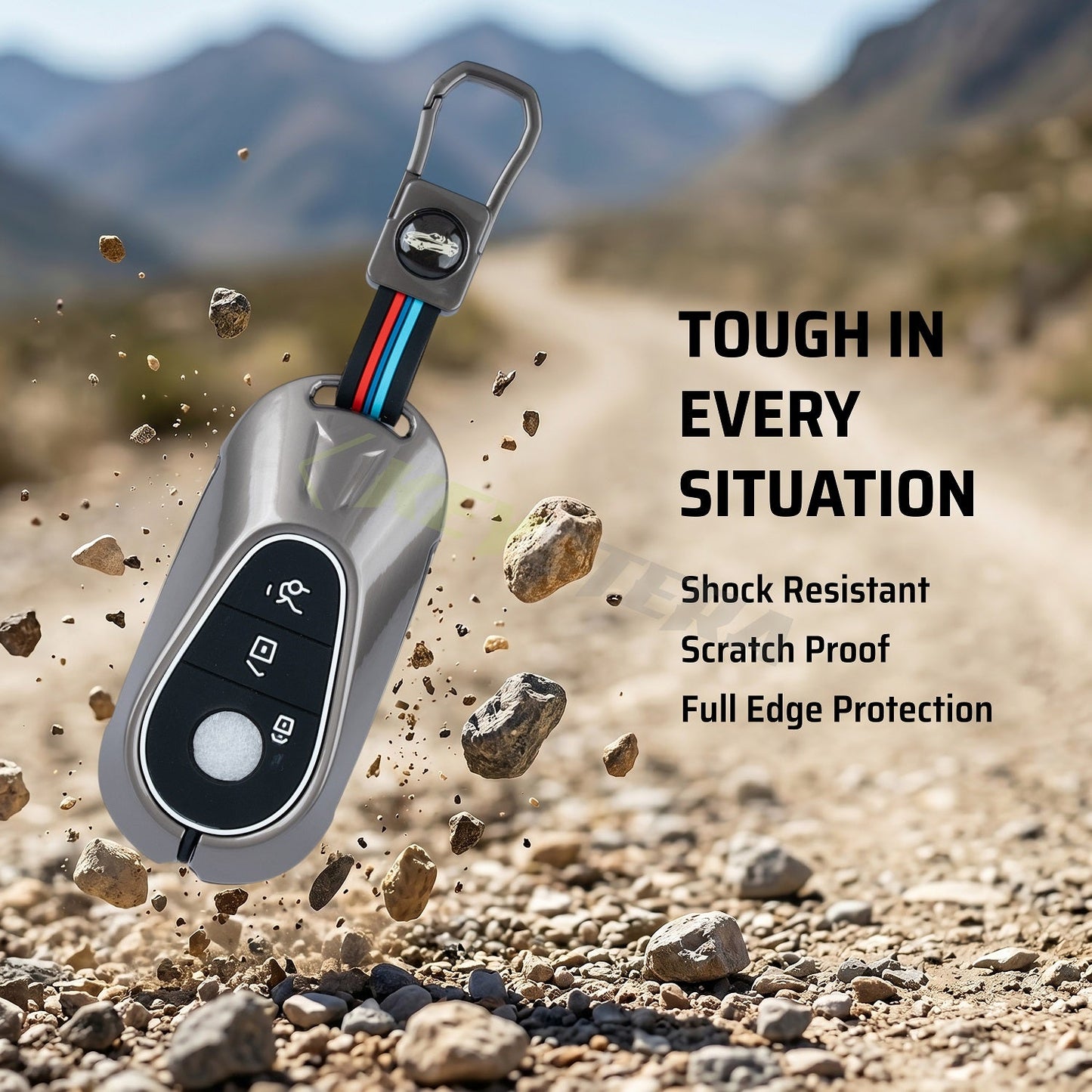 Metal Silicone Car Key Cover Compatible For New Mercedes Benz Maybach | S Class | E Class (3 Button Smart Key)