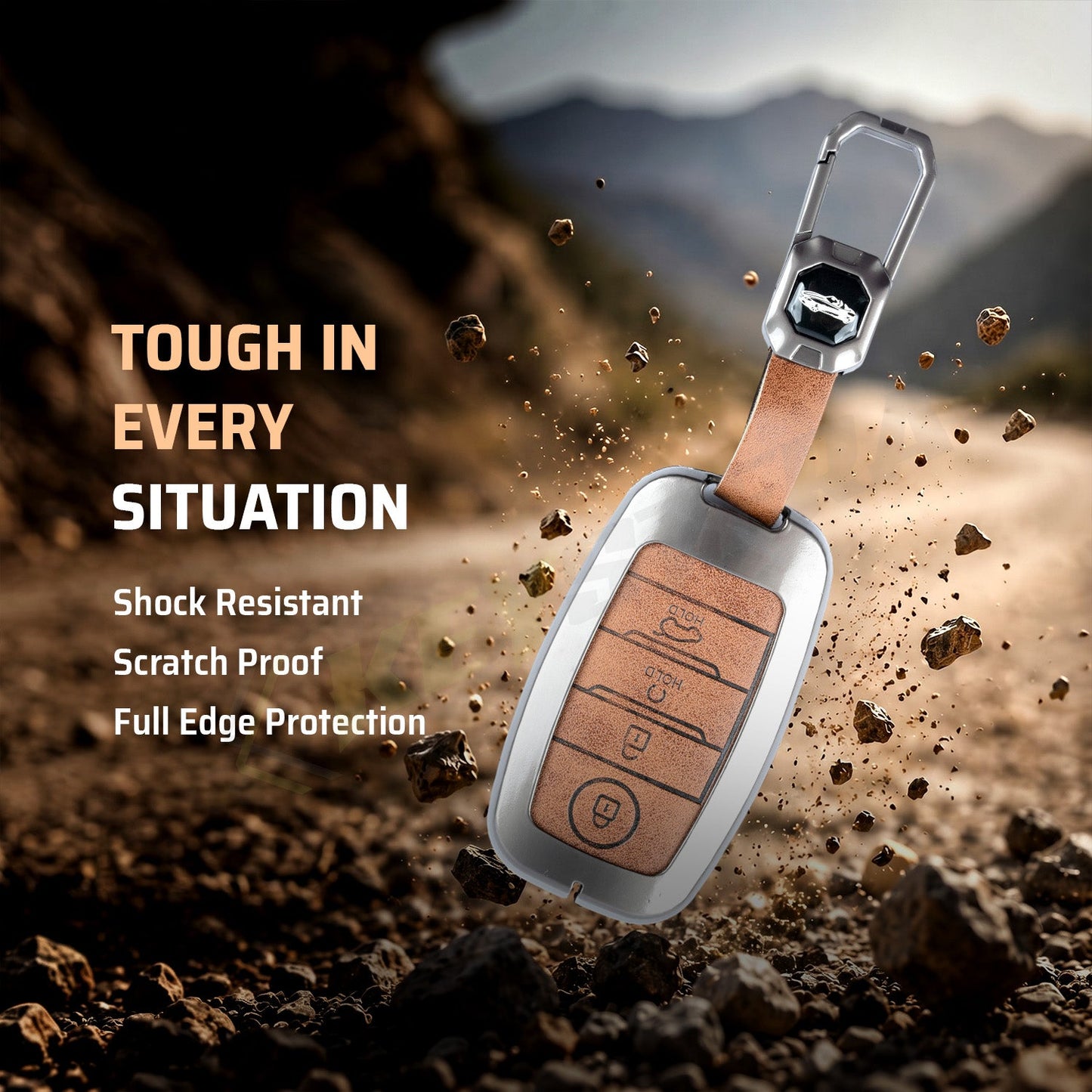Metal Leather Brown kia : Seltos, Sonet, Carens, Seltos x line, Carnival (4 button smart key)